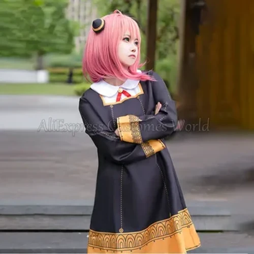 Anime Anya Forger Cosplay SPY X FAMILY Anya Forger Cosplay kostiuminė suknelė Uniforma Rožiniai Perukai Ragai Helovino drabužiai Vaikams Suaugusiesiems