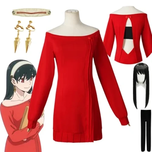 Japanesch Anime SPY X FAMILY Yor Forger Yor Briar Red Sweater Cosplay Kostüm Fraen Sexy Mini Kleed Thorn Prinzessin Kostümer