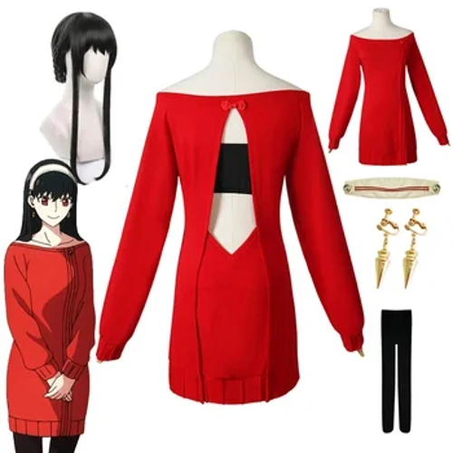 Anime SPY X FAMILY Cosplay Yor Forger Cosplay kostüüm Naiste vabaaja punane kampsun Seksikas kleit ülikond Yor palmik Parukas Halloweeni kostüümid