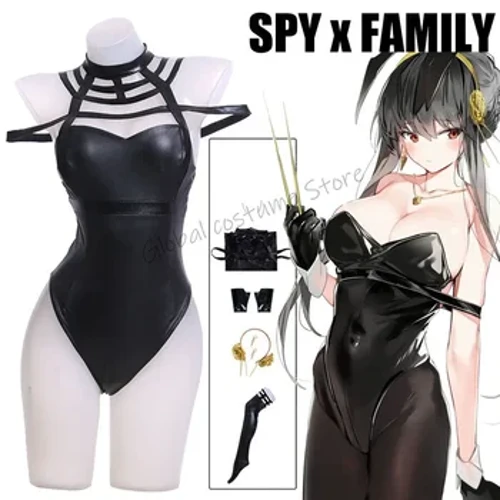 Spy X Family Yor Forger Bunny Cosplay Kostymer Sexig Söt Svart Bunny Girl Läder Uniform Kostym Halloween Kostymer Anime Kläder