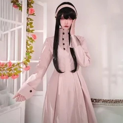 Anime Spy X Family Yor Forger Cosplay Kostýmy Ružové šaty Dlhá parochňa Náušnice Pokrývky hlavy Pančuchy Yor Briar Denné oblečenie Ženy Dievča