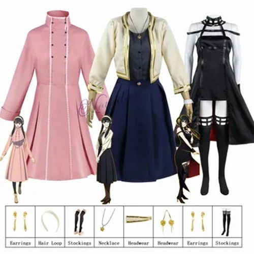 SpyXFamily Yor Cosplay Anime Spy X Family Yor Forger Cosplay kostīmu parūka kleita Yor Briar auskari gariem matiem sieviešu apģērbu komplekts