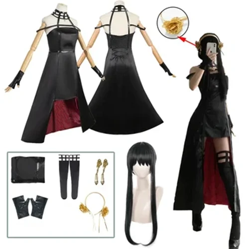 Yor Forger Cosplay Anime Spy X oilaviy Cosplay kostyumi Yor Forger Peru qora libosi libosi Cosplay kostyumi uzun sochli ayollar kiyimlari