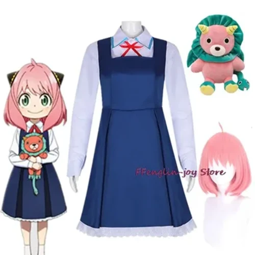 Anime Gián Điệp X Họ Anya Forger Trang Phục Hóa Trang Anya Forger Tóc Giả Người Lớn Trẻ Em Quần Áo Bao Gồm Tất Sừng Mũ Trùm Đầu Halloween Phù Hợp Với