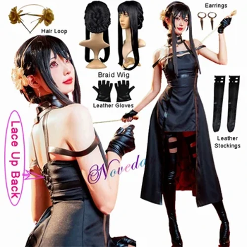 Anime Gián Điệp X Họ Yor Forger Trang Phục Hóa Trang Tóc Giả Đầm Phù Hợp Với Gợi Cảm Váy Đen Bộ Yor Briar Bông Tai Phụ Kiện Tóc quần Áo Phụ Nữ