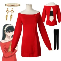 Anime kém x család Yor Forger Cosplay jelmezek piros pulóver ruha alkalmi viselet fekete fonott paróka Halloween jelmez nőknek