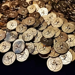 10 kpl/setti Genshin Impact Mora Open Treasure Chest Peli Metalli Kolikko Vahvista Varusteet Rock God Morax Cosplay Rekvisiitta Lisävarusteet