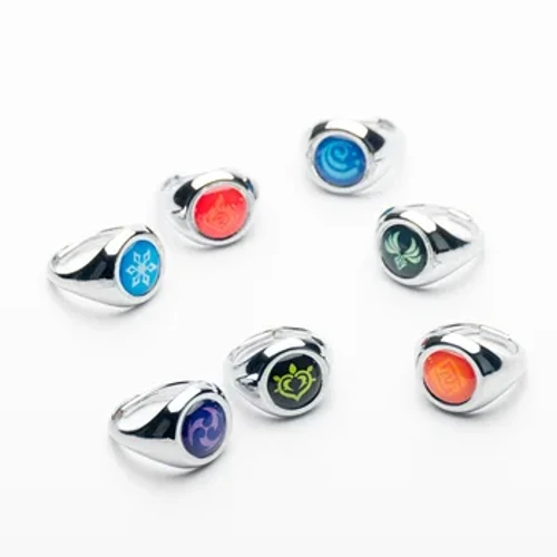 ანიმე Cosplay Genshin Impact Ring ქალებისთვის მამაკაცები ღმერთის Elemental Ring Metal Metal Finger Scpessories ბავშვთა საჩუქარი საბითუმო
