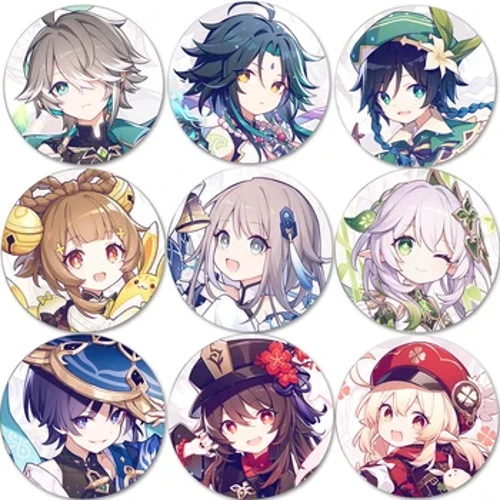 Amabheji e-anime Igeyimu ye-Genshin Impact 58mm ibheji ye-anime ye-Brooch Pin I-Cosplay Ibheji Izesekeli Zezingubo Zokuhlotshiswa Isikhwama Sangemuva