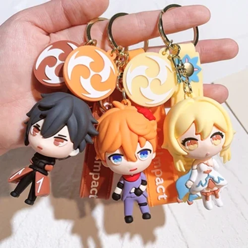 Igeyimu ye-Anime Genshin Impact Keyring Fobs Tag Izithuthuthu Izimoto I-Backpack Chaveiro Keychain Yamadoda Abesifazane Izipho Zemfashini