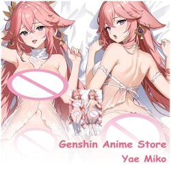Effaith Genshin Yae Miko Anime Dakimakura Otaku Waifu Maint Bywyd Argraffu 2 Ochr Hugging Corff Otaku Clustog Clustog Gorchudd