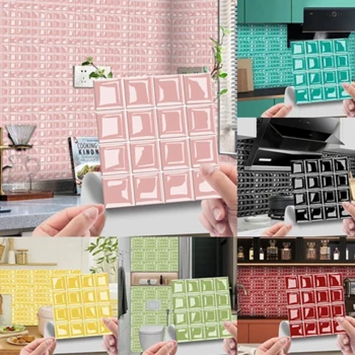 10 adet Mozaik Baskılı Duvar Sticker Transferler Düz Su Geçirmez Duvar Kağıdı Fayans Mutfak Banyo Duvar Çıkartmaları Ev Dekorasyon 10X10 cm