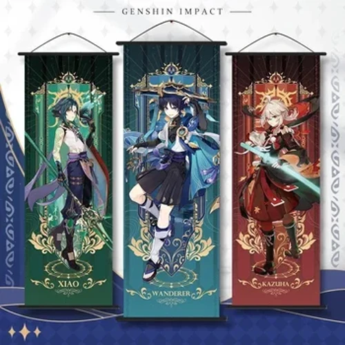 Genshin Impact Tarot Cosplay Anime défilement toile Neuvillette Furina Wanderer Raiden Shogun Xiao Kazuha affiche Kawaii cadeaux d'art
