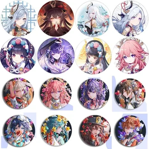 Game Genshin Impact 58mm Brosch Pin Shenhe Yun Jin Yae Miko Hu Tao Cosplay Badge Accessoarer Kläder Ryggsäck Dekoration Presenter