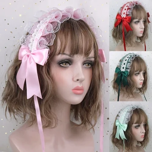 Japonská krajka Mašlička Stuha Lolita čelenka Sladká čelenka Lolita Roztomilá měkká dívka Anime Cosplay vlasové doplňky