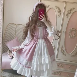 Alice In Wondeland Söpöt naiset Lolita OP -mekko leijuva pitsikoristelu japanilainen harajuku pitkähihainen nukke teini-mekko Keiju Vestidos