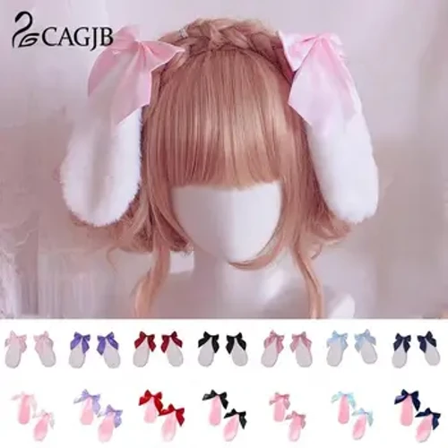 Femei Fete Agrafă de păr Iepure drăguț Iepuraș de pluș Urechi de păr Agrafă de culoarea bomboanei Panglică Bowknot Lolita Accesorii de păr Cosplay