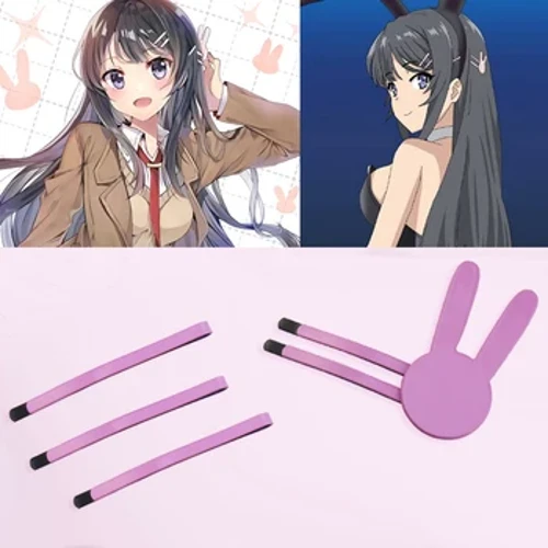 Anime Seishun Buta Yarou -sarja Sakurajima Mai hiusklipsi Kawaii Lolita Girls Rabbit Cosplay Hiusneula Pinkki Päähineet Asusteet