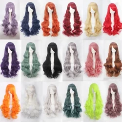 Nhiều màu 80cm Dài Xoăn Cosplay Bộ Tóc Giả Đen Xanh Đỏ Hồng Tím Trắng Gothic Cosplay Halloween Giáng Sinh Vai Trò chơi + Tặng Bộ Tóc Giả Bộ Đội