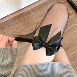 JK Lolita Style Stockings Mga Medyas na Taas Tuhod sa Tag-init Napakanipis na Nylon Mahabang Medyas Matamis na Batang Babae Bowknot Thigh Socks
