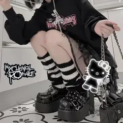 Y2k Goth Gothic Bé Gái Sọc Đan Bao Tay Chân Nhật Bản Gothic Dài Tất Quần Legging Nữ Đồng Hồ Đầu Gối Dệt Kim Còng Mắt Cá Chân Ấm Hơn
