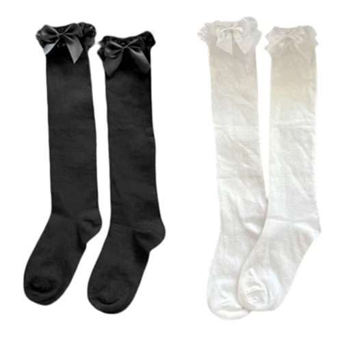 Naisten Lolita Pitsi Ruffle röyhelö Polvikorkeat sukat Kawaii Sweet Bowknot Summer Stretch Yksiväriset pitkät sukat Sukat C63F