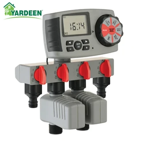 Automaatne 4-tsooniline LCD-ekraan, kastmistaimer, niisutussüsteem Aiavee taimeri kontroller 2 solenoidklapiga