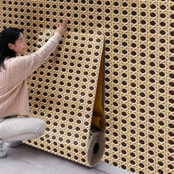 Rattan Hunanlynol Dodrefn Adnewyddu Wallpaper DIY Pren Cabinet Cyswllt Papur Sticeri Pren Patrwm Bambŵ Addurn gwrth-ddŵr