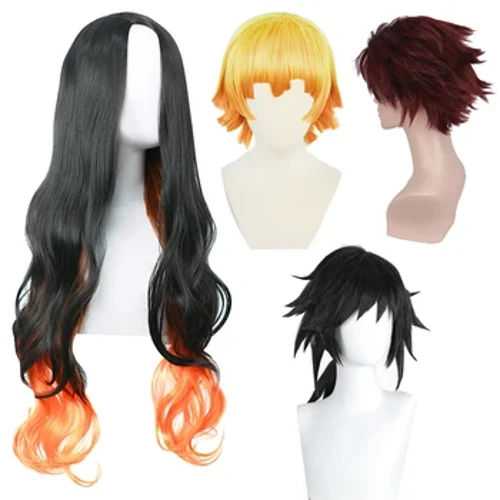 Wigiau Cyfres Anime Demon Slayer Kamado Nezuko Tanjirou Cosplay Wig Synthetig Gwres Gwrthiannol Blew Ar Gyfer Parti kimetsu no yaiba Cos