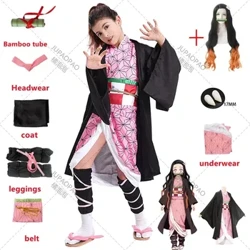 I-Anime Kamado nezuko cosplay imvunulo ye-Demon Slayer cosplay izingubo ze-kimono zewigi isetha imvunulo ye-Halloween Yezingane Ezikhulile