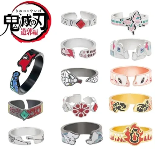 Demon Slayer Anime Ring Kimetu No Yaiba Tanjirou Nezuko Agatsuma Zenitsu Kochou Shinobu ბეჭედი ქალი მამაკაცი Cosplay აქსესუარები საჩუქარი