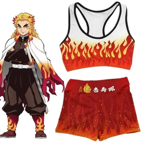Tập Gym Thể Hình Anime Demon Slayer Rengoku Kyoujurou Trang Phục Hóa Trang Thể Thao Tập Luyện Chạy Ngắn Áo Ngực Tập Yoga Phù Hợp Với Áo