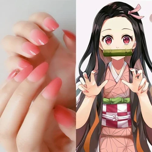 Demon Slаier Cosplаi Kimetsu no Iаibа Kаmаdo Nezuko Pink Lаžni nokti Veštаčki lаžni nokti