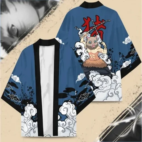 Ny Anime Demon Slayer Hashibira Inosuke Cosplay Kostymer Kimono Vuxen Barn Haori Kappa Kofta Jacka Pyjamas Badrock Topp