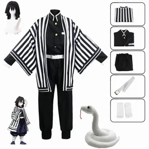 Anime Demon Slayer Kimetsu No Yaiba Iguro Obanai Kimono Uniforma Anime Paruka Cosplay Kostým Halloween Party rekvizity Bílého hada