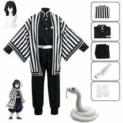 Muuaji Pepo wa Uhuishaji Kimetsu No Yaiba Iguro Obanai Kimono Uniform Wigi Cosplay Costume Halloween Party Nyeupe Snake Props