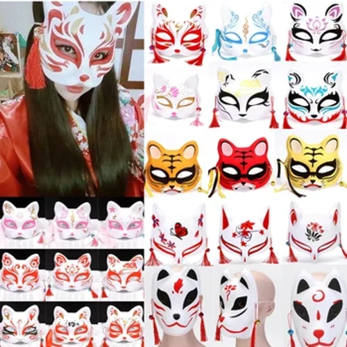 Anime Japanese Foxes Mask Japanese Cosplay Rave Anime Demon Slayer Half Face Cat Masks Festival Party Cosplay Props Facepiece