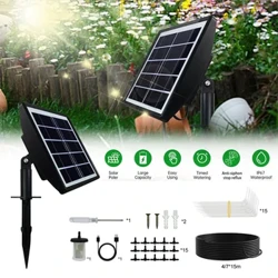 Solar Drip Irrigation Kit Anti-siphon Solar Powered 1-600s Timer Automatic Irrigation System for Indoor Garden Balcony 15 Pots