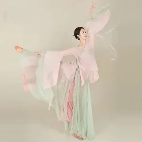Dantzari klasikoak emanaldi jantziak chiffon cardigan praktikatzeko dantza arropa gorputz errima luzea kanpoko txinatar estilo folk dantza
