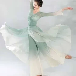 Klassisk dansare prestanda kostymer elegant kofta träningskläder kropp rim lång yttre gasväv kinesisk stil folkdans