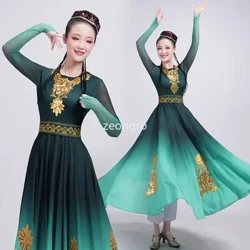 Elegant Xinjiang Danz Kostüm Kostüm Weiblech Erwuessener Minoritéit Kostümer Uyghur Bühn Leeschtung Kleed Kleed Chinese Folk Dance