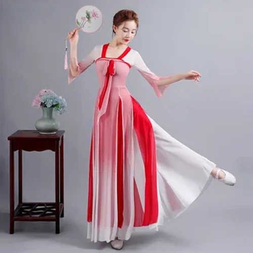 Khiêu Vũ Cổ Điển Trung Quốc Trang Phục Nữ Phương Đông Múa Truyền Thống Hanfu Đầm Thanh Lịch Cổ Yangko Vũ Mặc Hiệu Suất