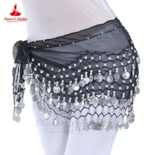 Magdansbälte för kvinnor Chiffong Gold Coines Orientalisk danskläder Accessoarer Girl's Chiffong Silver Coines Magdans Höfthalsduk