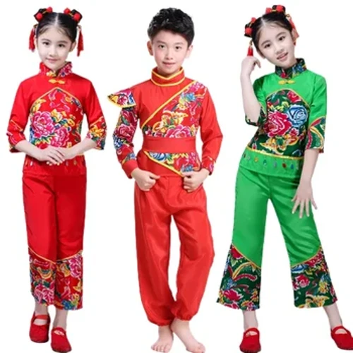 중국 민속 무용 의상 소녀 Yangko 옷 현대 드럼 댄스 공연 착용 댄스 복장 새해 Hanfu 정장