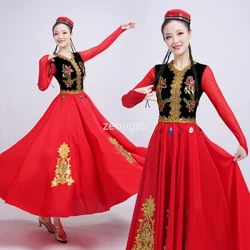 Imvunulo yomdanso ka-Xinjiang ewubukhazikhazi Imvunulo yabesifazane yabantu abadala abayidlanzana yesi-Uyghur ingubo yasesiteji ingubo yase-Chinese Folk Dance