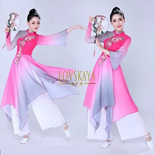 Zarif Çin Halk Dansları Klasik Yangko Dans Kadın Ulusal Çin Tarzı Festivali Dans Giyim