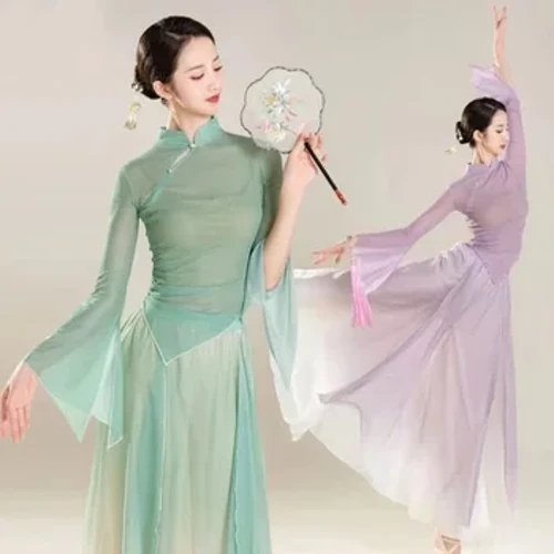 Cổ Điển Vũ Công Trình Diễn Trang Phục Áo Cardigan Voan Luyện Tập Nhảy Dance Body Vần Dài Bên Ngoài Múa Dân Gian Trung Quốc Trang Phục