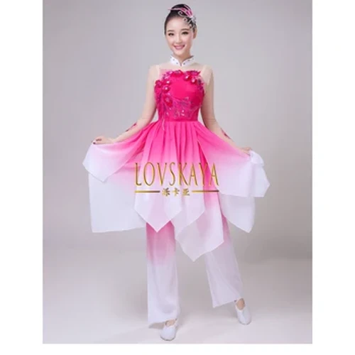Traje de performance de dança clássica elegante estilo chinês Yangko conjunto de dança com leque