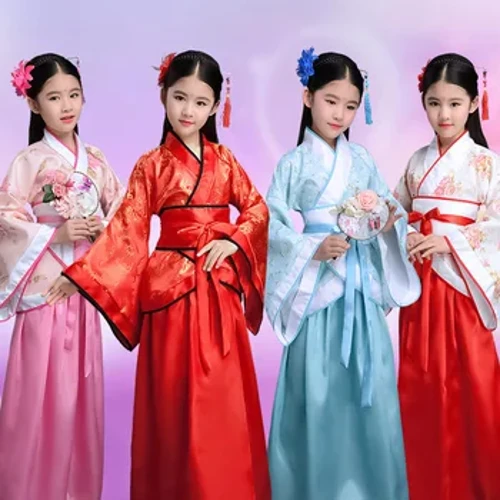 Trung Quốc Áo Dây Lụa Trang Phục Bé Gái Trẻ Em Kimono Trung Quốc Truyền Thống Vintage Dân Tộc Quạt Sinh Viên Điệp Khúc Vũ Trang Phục Hanfu