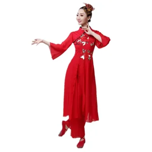 Nữ Yangko Trang Phục Khiêu Vũ Nữ Dù Múa Quạt Trang Phục Múa Dân Gian Yangko Trang Phục Biểu Diễn